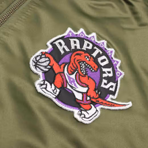 Toronto Raptors Olive Mitchell & Ness Heavyweight Satin NBA Jacket view 3