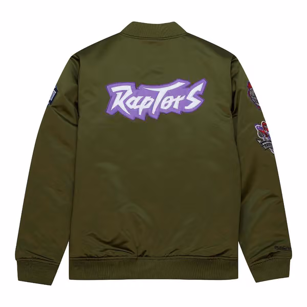 Toronto Raptors Olive Mitchell & Ness Heavyweight Satin NBA Jacket view 2