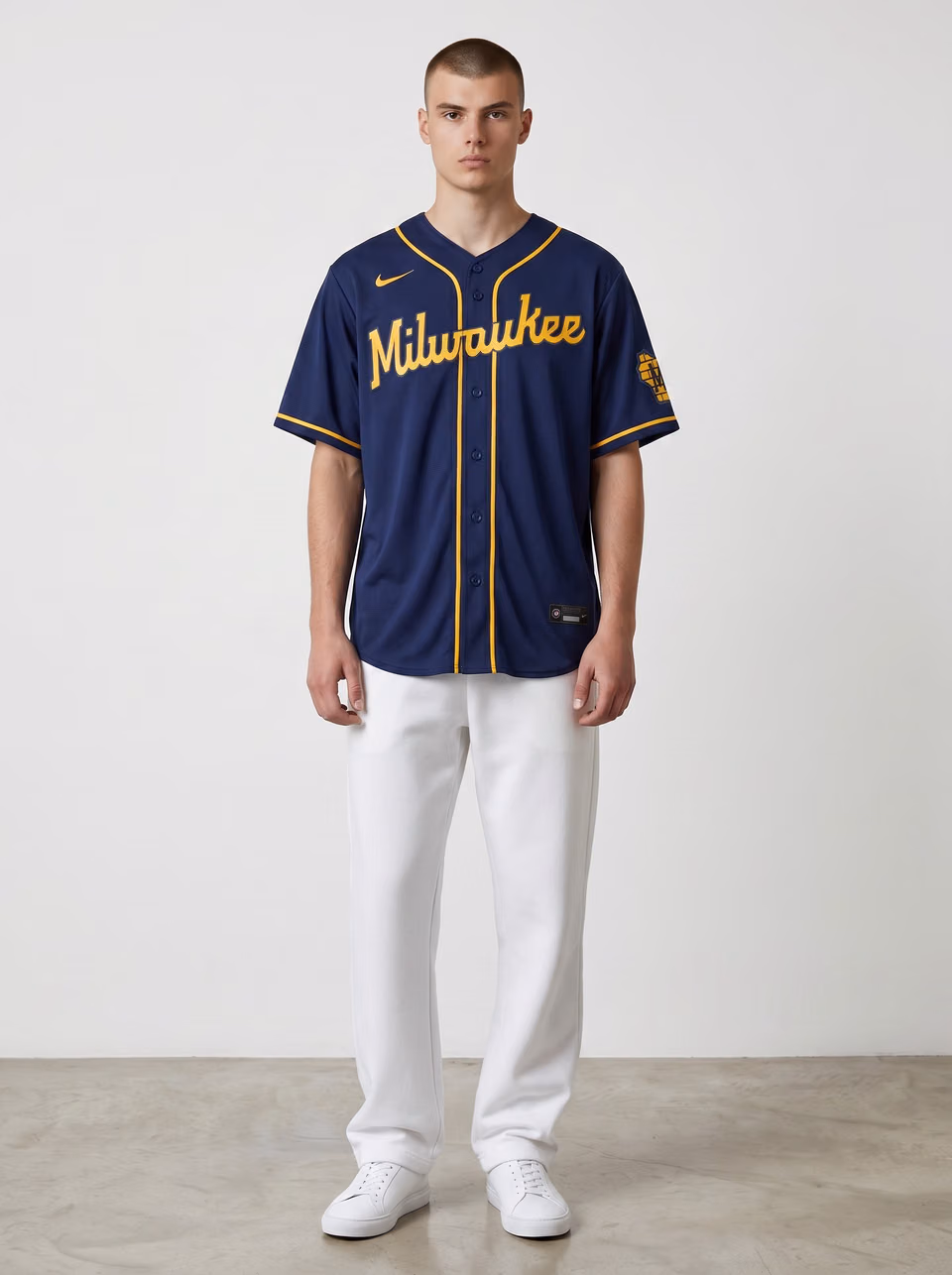Milwaukee Brewers Stadium Alternate MLB Jersey Navy view 3