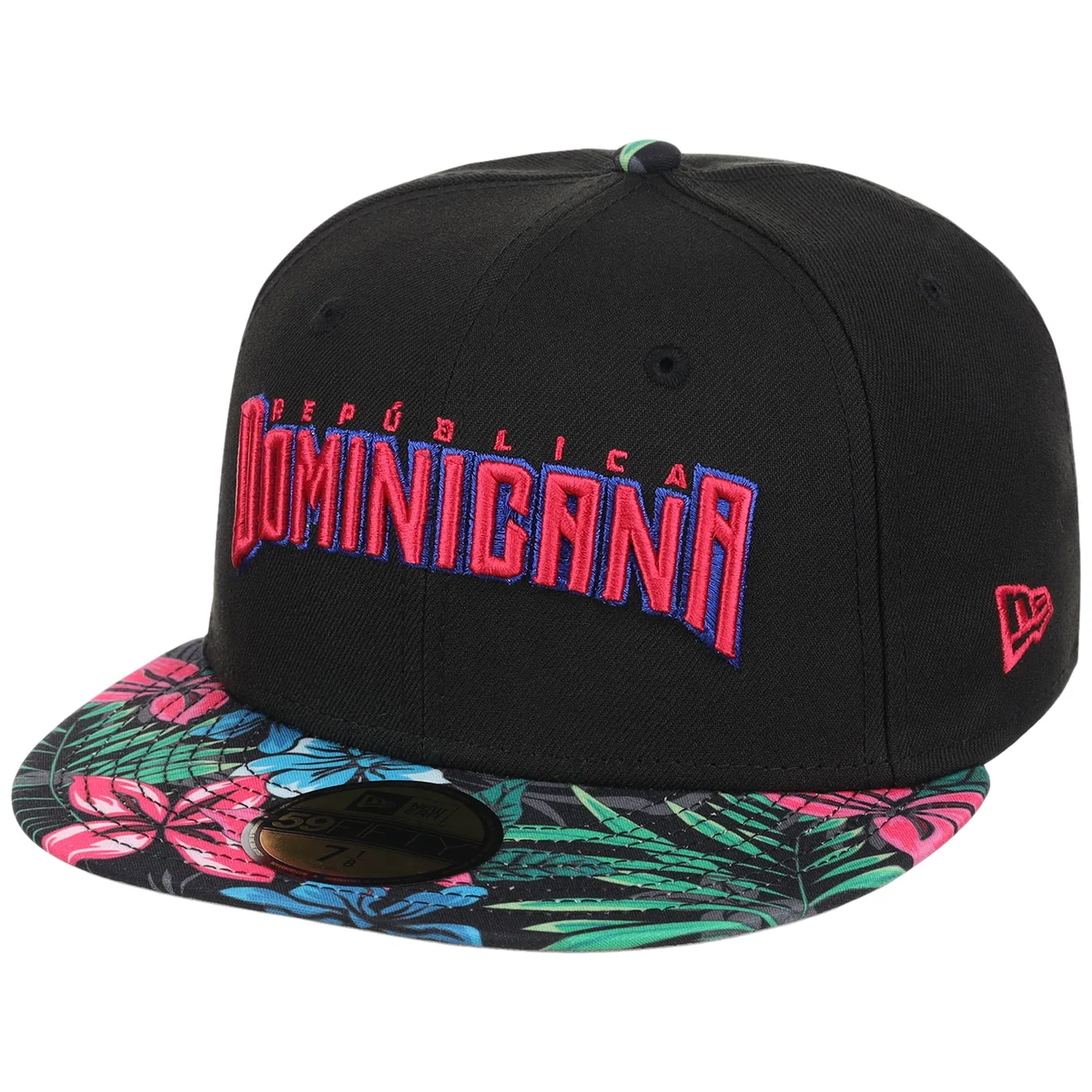 Crown the Country: Dominican Republic New Era 59FIFTY (Black/Floral) 'República Dominicana' detail view