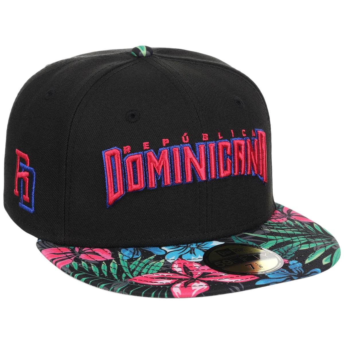 Crown the Country: Dominican Republic New Era 59FIFTY (Black/Floral) 'República Dominicana' front view