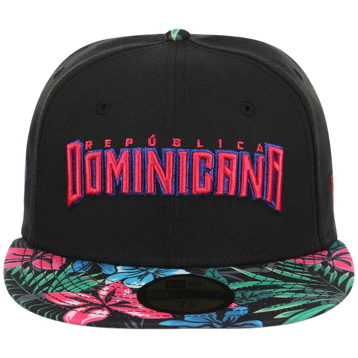 Crown the Country: Dominican Republic New Era 59FIFTY (Black/Floral) 'República Dominicana' detail view