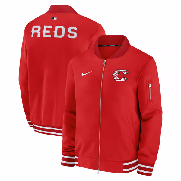 Cincinnati Reds City Connect 2026 MLB Authentic Dugout Bomber Jacket Red view 1