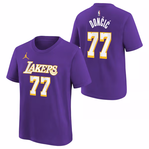 Luka Dončić #77 Los Angeles Lakers Player NBA T-Shirt Purple (YOUTH) view 1