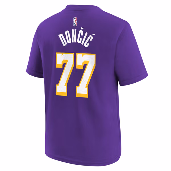 Luka Dončić #77 Los Angeles Lakers Player NBA T-Shirt Purple (YOUTH) view 3