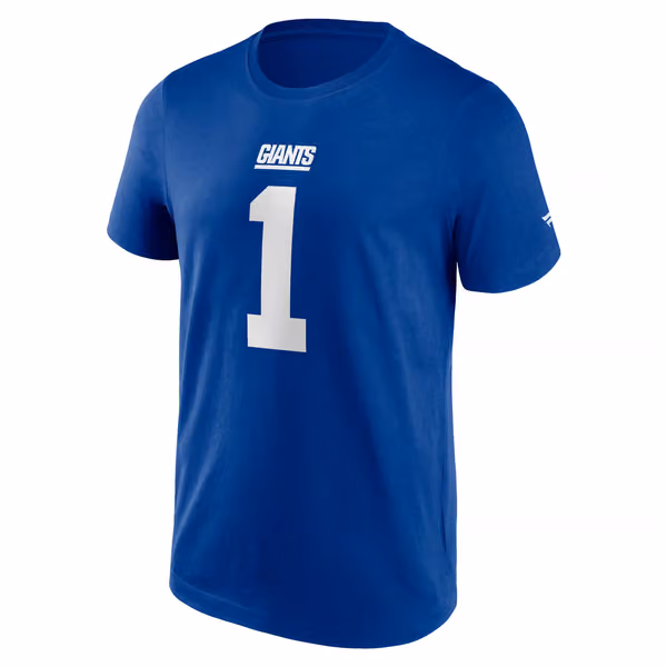 Malik Nabers #1 New York Giants Player NFL T-Shirt Blue view 2