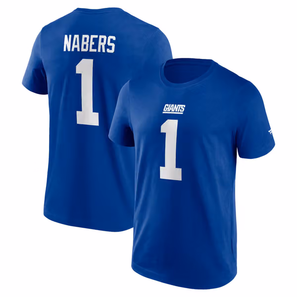 Malik Nabers #1 New York Giants Player NFL T-Shirt Blue view 1