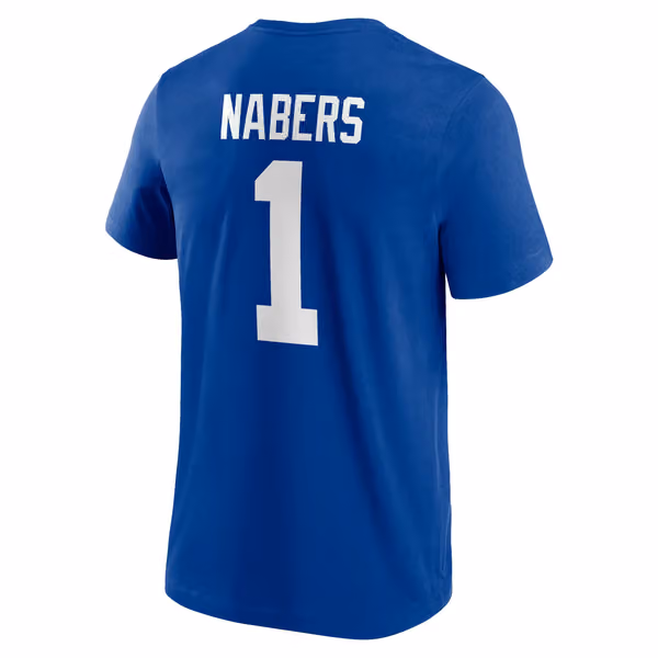 Malik Nabers #1 New York Giants Player NFL T-Shirt Blue view 3