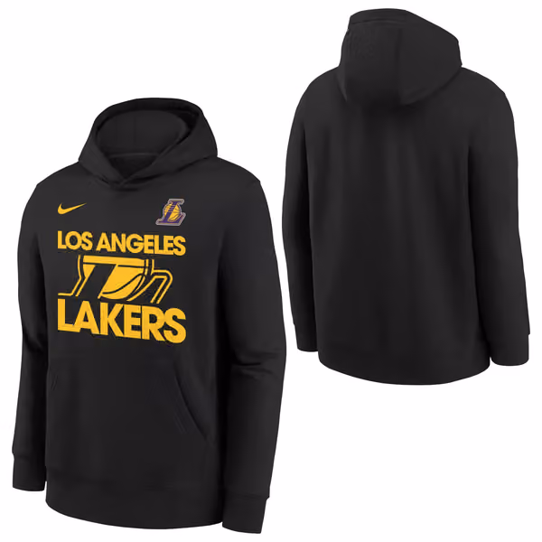Los Angeles Lakers NBA Courtside Nike Club Hoodie Black (YOUTH) view 1