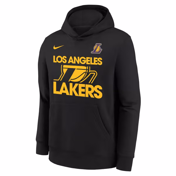 Los Angeles Lakers NBA Courtside Nike Club Hoodie Black (YOUTH) view 2