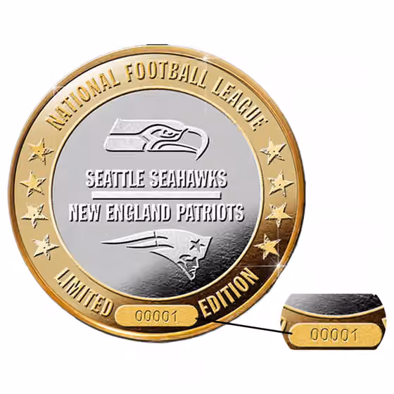 Super Bowl LX Patriots vs. Seahawks Gold & Silver Official Game Coin view 2