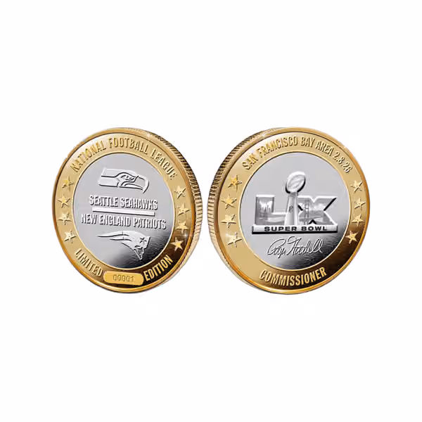 Super Bowl LX Patriots vs. Seahawks Gold & Silver Official Game Coin view 3