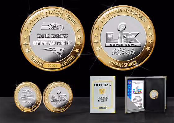 Super Bowl LX Patriots vs. Seahawks Gold & Silver Official Game Coin view 4