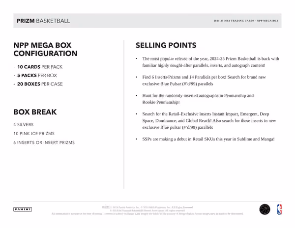 2024/25 Panini Prizm Basketball NBA Mega Box view 5