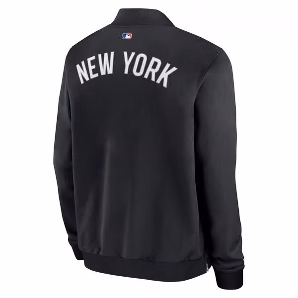 New York Mets 2026 MLB Authentic Dugout Bomber Jacket Black view 3