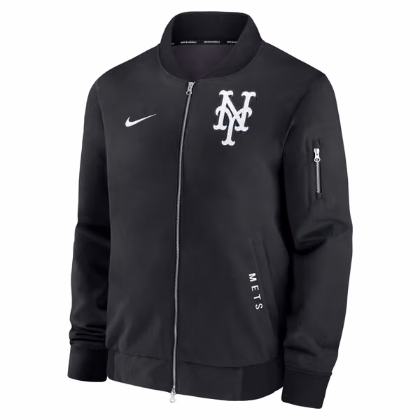 New York Mets 2026 MLB Authentic Dugout Bomber Jacket Black view 2