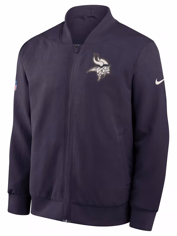 Minnesota Vikings 2026 NFL Rivalries Sideline Bomber Jacket Purple view 2