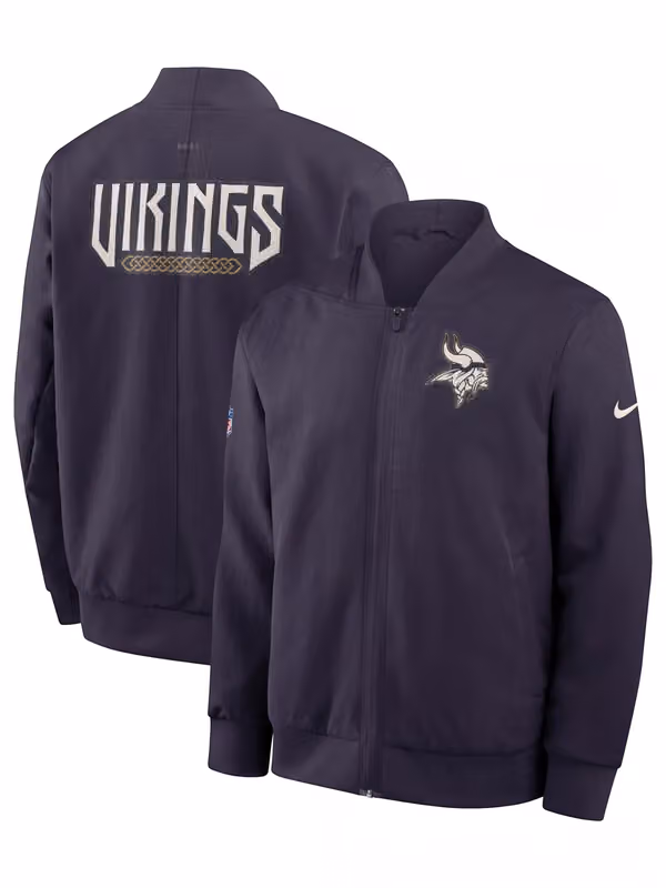 Minnesota Vikings 2026 NFL Rivalries Sideline Bomber Jacket Purple view 1