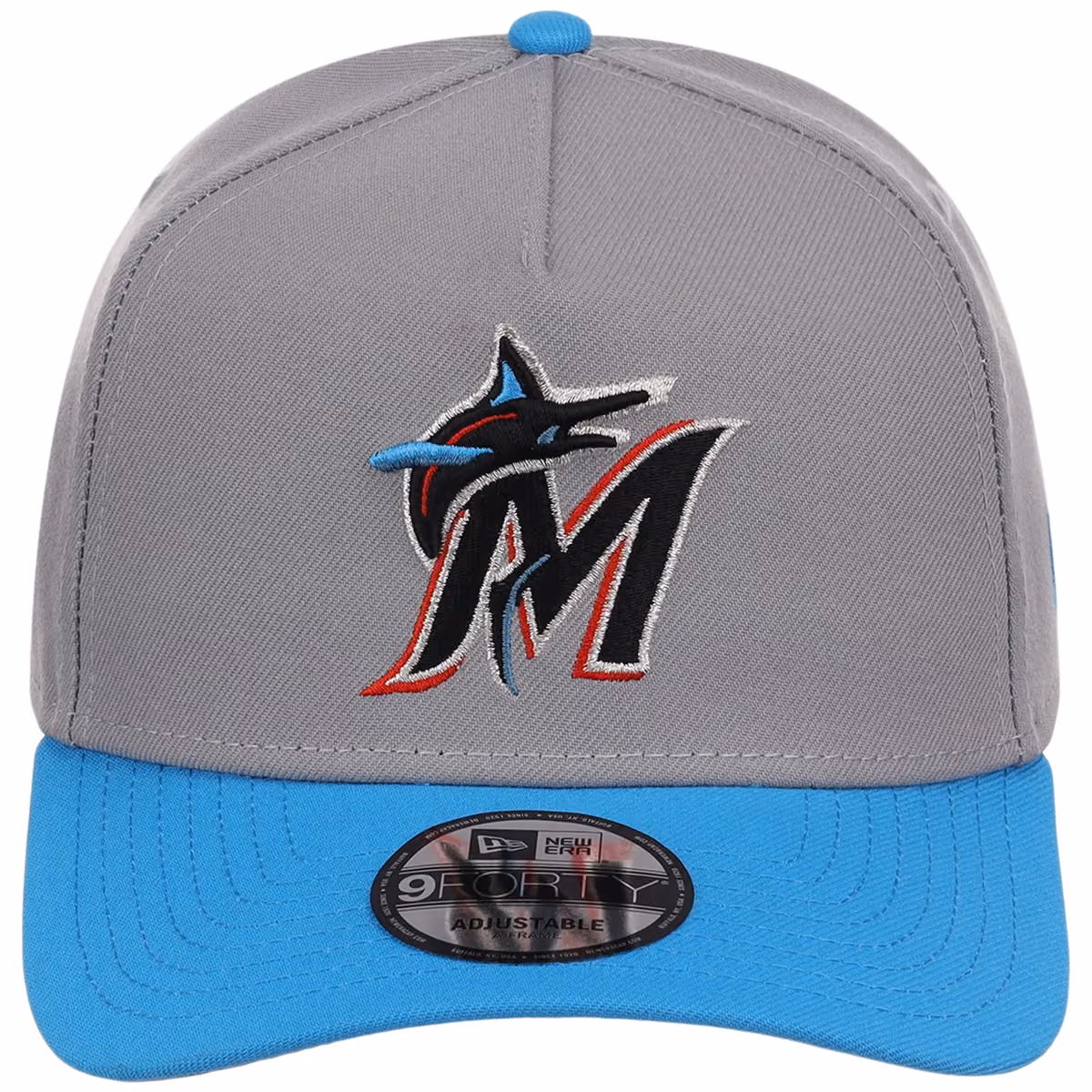 Miami Marlins MLB Gray OTC FASHION CORE New Era 9FORTY A-Frame detail view
