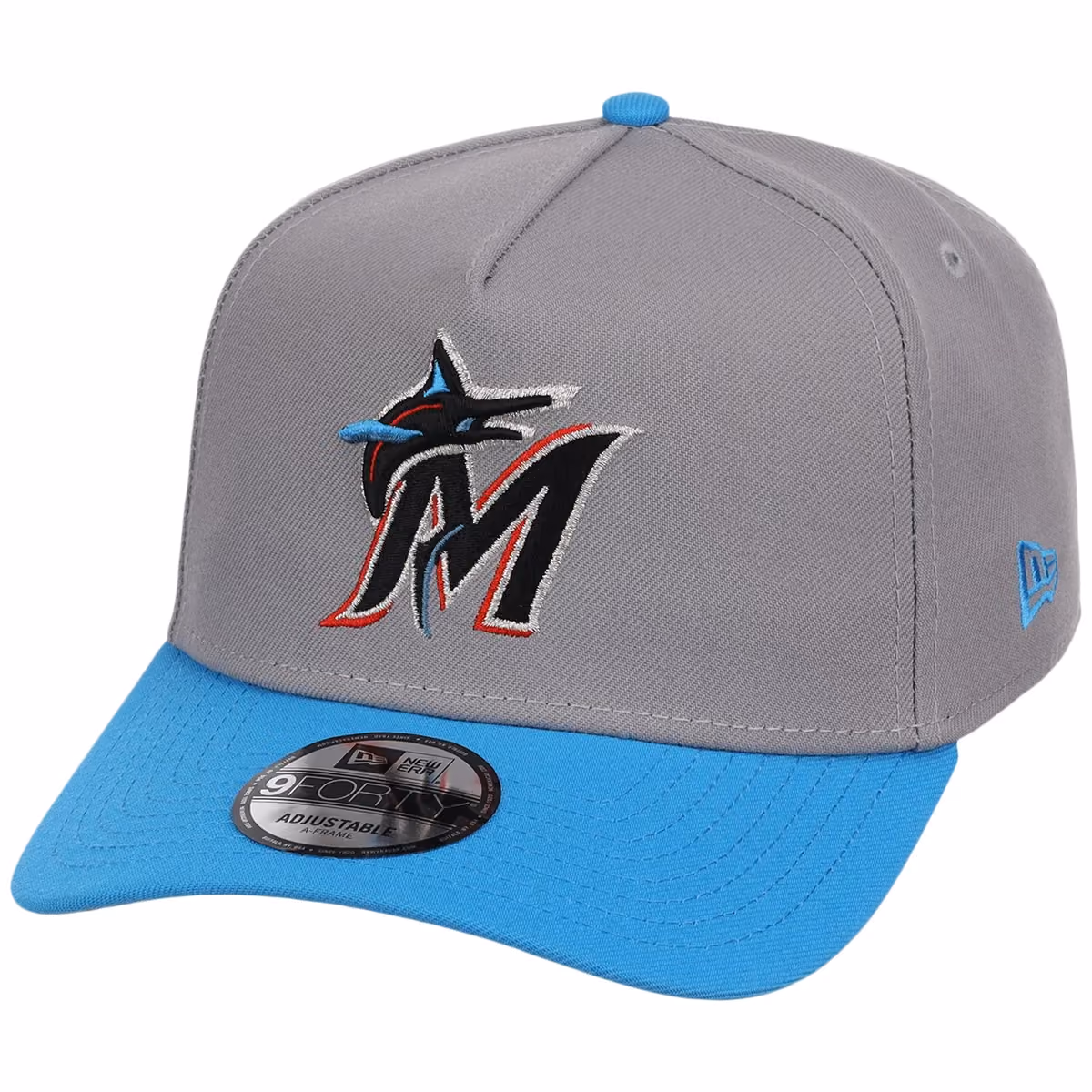 Miami Marlins MLB Gray OTC FASHION CORE New Era 9FORTY A-Frame detail view