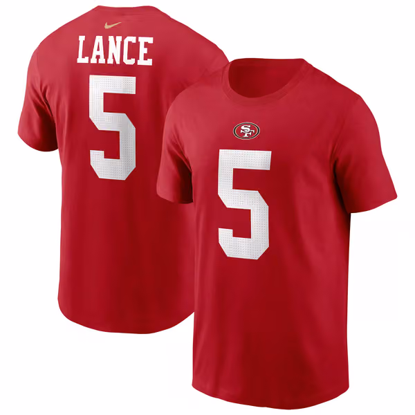 Trey Lance #5 San Francisco 49ers Nike Player NFL T-Shirt Red view 1