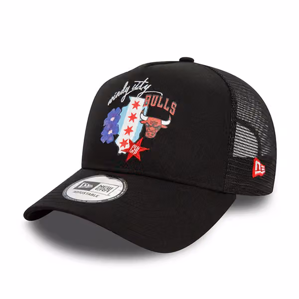 Chicago Bulls State New Era A-Frame Trucker NBA Cap Black product photo