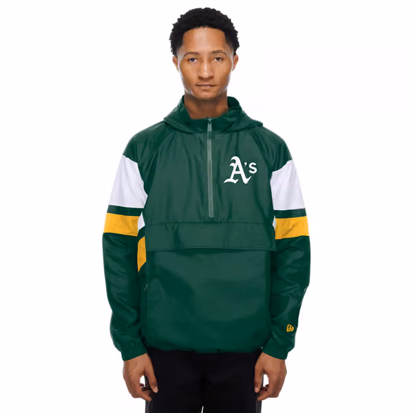 Athletics MLB Quarter Zip Windbreaker Jacket Green view 1
