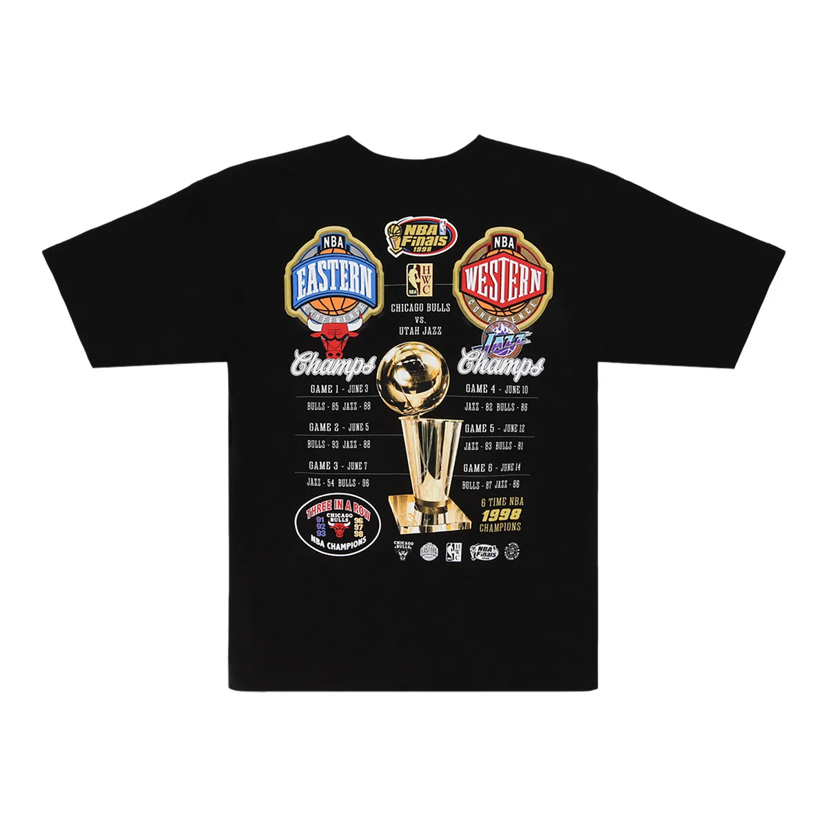 Chicago Bulls vs Utah Jazz 1998 NBA Historic Finals Mitchell & Ness T-Shirt - Players back view