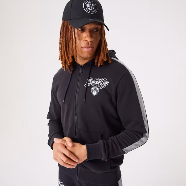 Brooklyn Nets Script New Era NBA Full-Zip Hoodie Black view 1