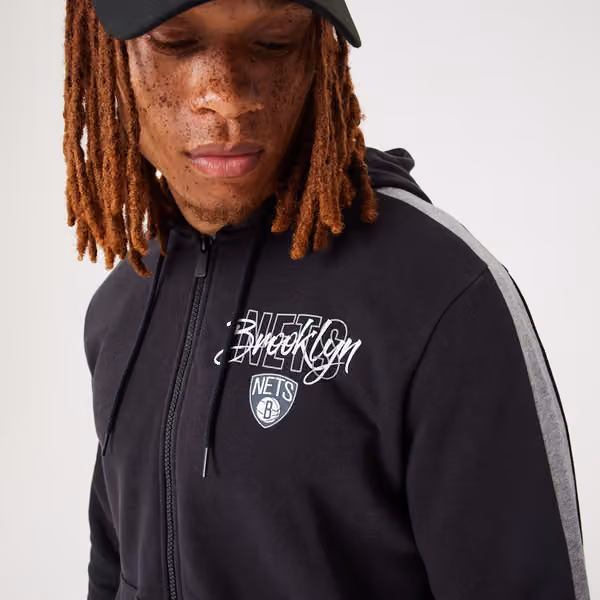 Brooklyn Nets Script New Era NBA Full-Zip Hoodie Black view 3