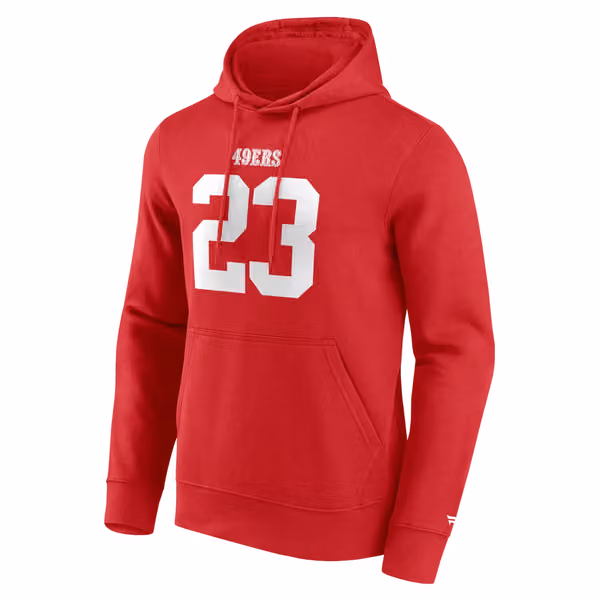 Christian McCaffrey #23 San Francisco 49ers Player NFL Hoodie Red view 2