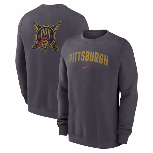 Pittsburgh Pirates City Connect 2-Hit Club Crew Pullover Dark Gray view 1