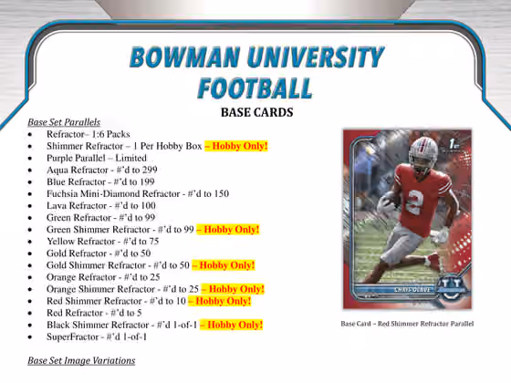 2022 Bowman Chrome University Football NCAA Hobby Box view 3