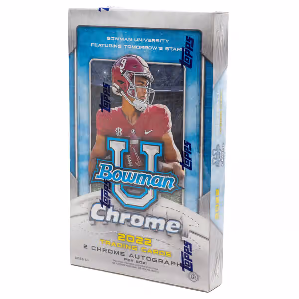 2022 Bowman Chrome University Football NCAA Hobby Box view 1