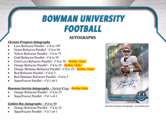 2022 Bowman Chrome University Football NCAA Hobby Box view 5