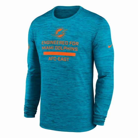 Miami Dolphins 2025 NFL Sideline Nike Velocity Performance Long Sleeve T-Shirt Aqua view 1