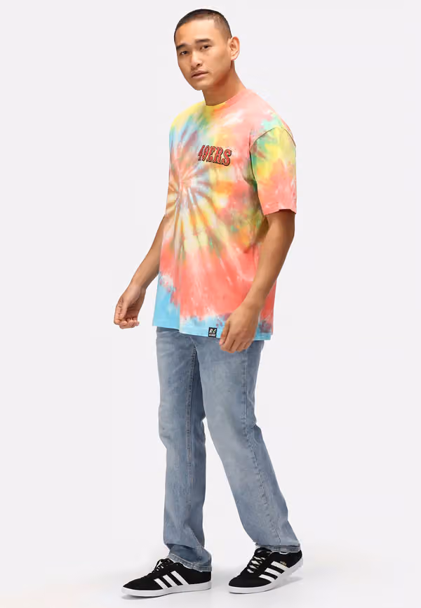 San Francisco 49ers Rainbow Tie-Dye Recovered Relaxed NFL T-Shirt view 6