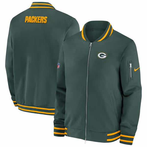 Green Bay Packers NFL Sideline Nike Coach Bomber Jacket view 1