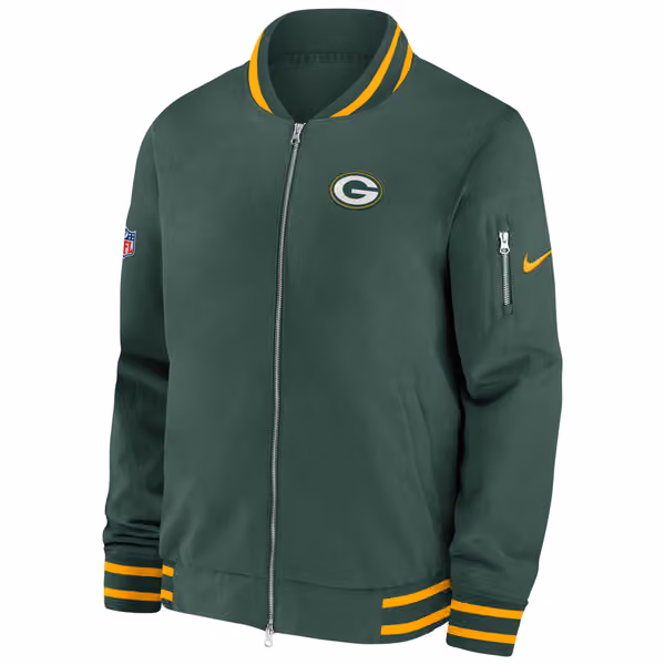 Green Bay Packers NFL Sideline Nike Coach Bomber Jacket view 2