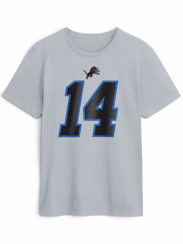 Amon-Ra St. Brown #14 Detroit Lions 2026 NFL Rivalries Player T-Shirt Gray view 2