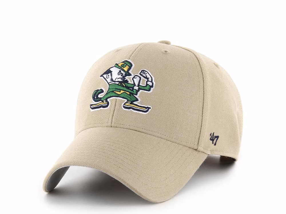 47Brand Notre Dame Fighting Irish Khaki MVP Strapback Hat front