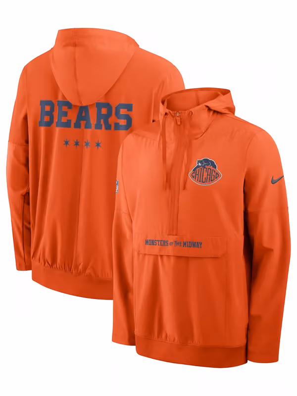 Chicago Bears 2026 NFL Rivalries Sideline Half-Zip Anorak Jacket Orange view 1