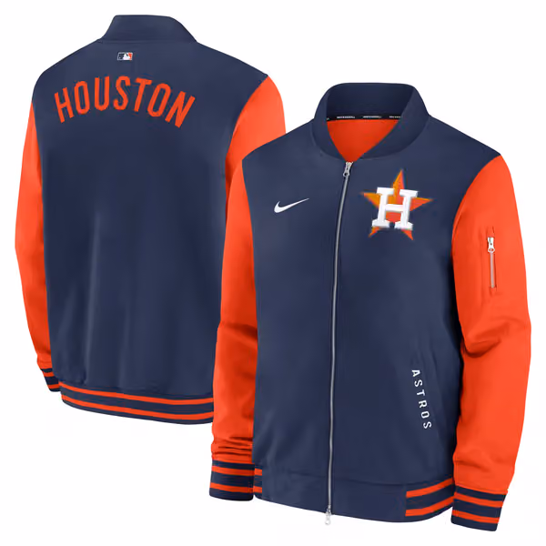 Houston Astros 2026 MLB Authentic Dugout Bomber Jacket Navy view 1