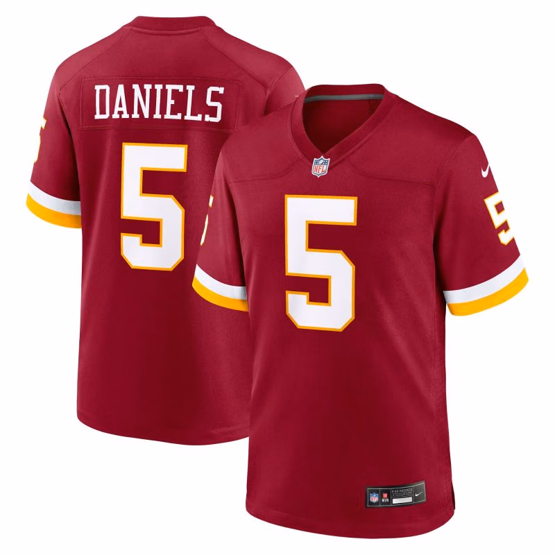 Jayden Daniels #5 Washington Commanders 2026 Game NFL Jersey Burgundy view 1
