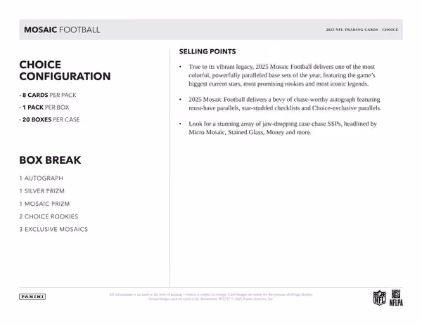 2025 Panini Mosaic Football NFL Choice Hobby Box view 5