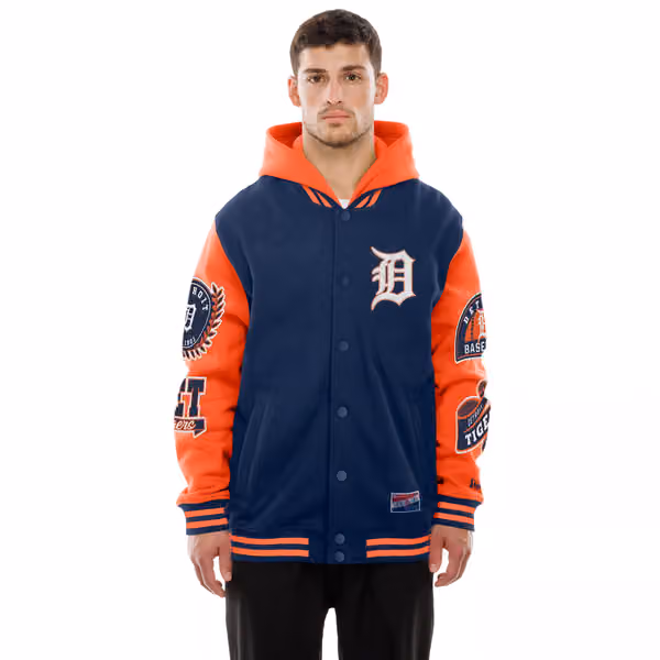 Detroit Tigers Full Snap Patch Jacket Navy/Orange view 1