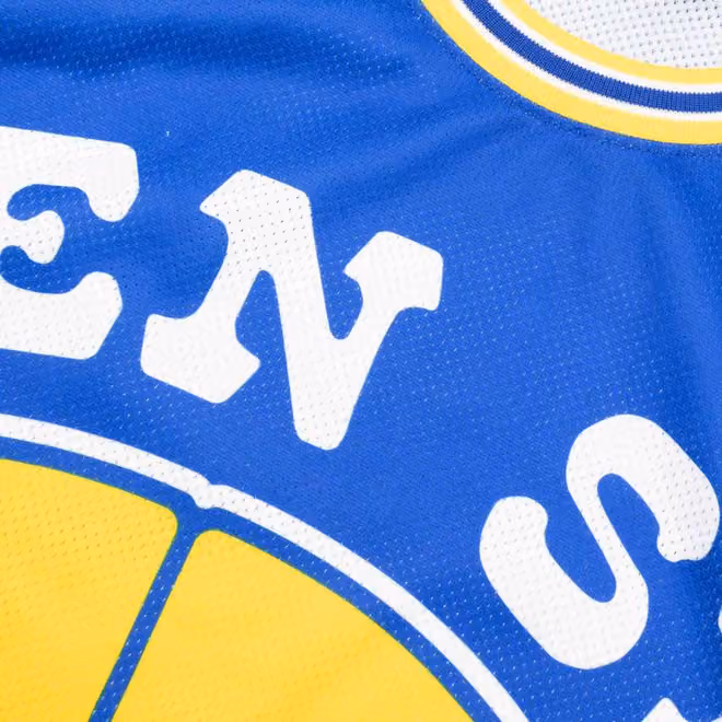 Golden State Warriors Big Face 2.0 Mitchell & Ness NBA Jersey Blue view 3