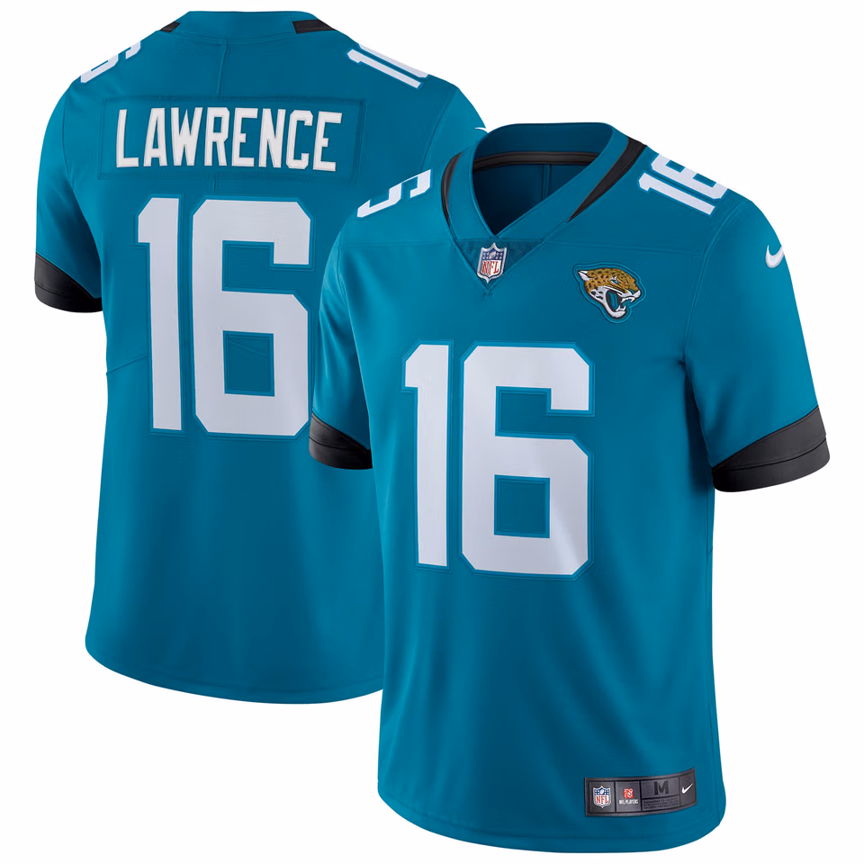 Trevor Lawrence #16 Jacksonville Jaguars Nike Vapor Limited NFL Jersey Alternate Teal view 1
