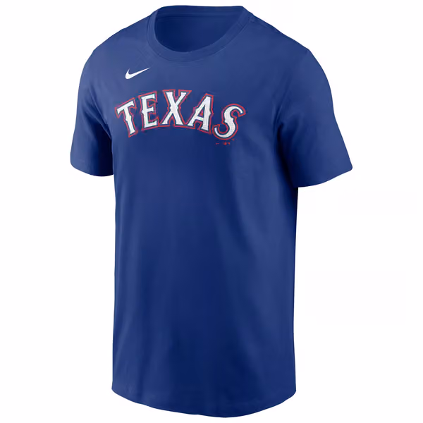 Texas Rangers Fuse Wordmark Nike MLB T-Shirt Blue view 1