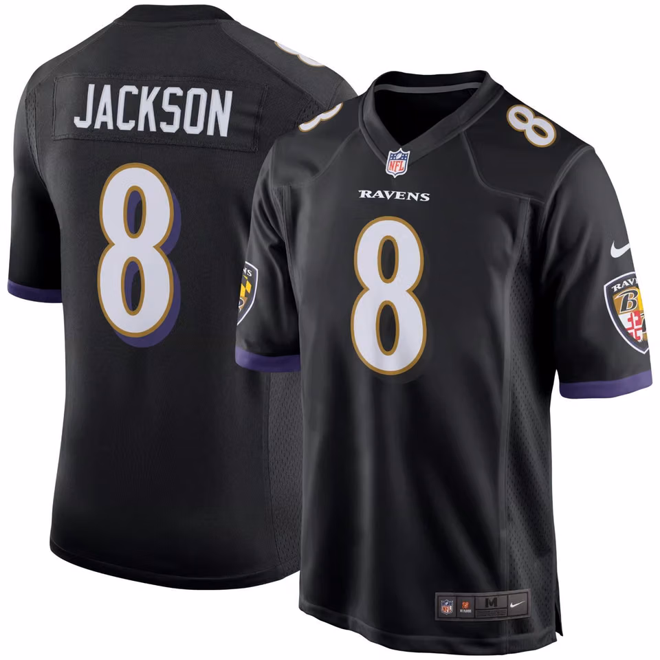 Lamar Jackson #8 Baltimore Ravens Nike Game NFL Football Jersey Black view 1